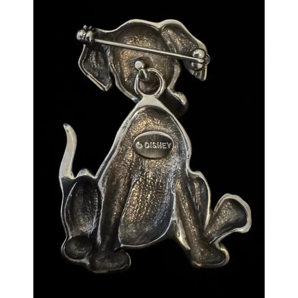 Disney 101 Dalmatians Puppy Bobblehead Brooch Silver Tone Red Collar Vintage Pin
